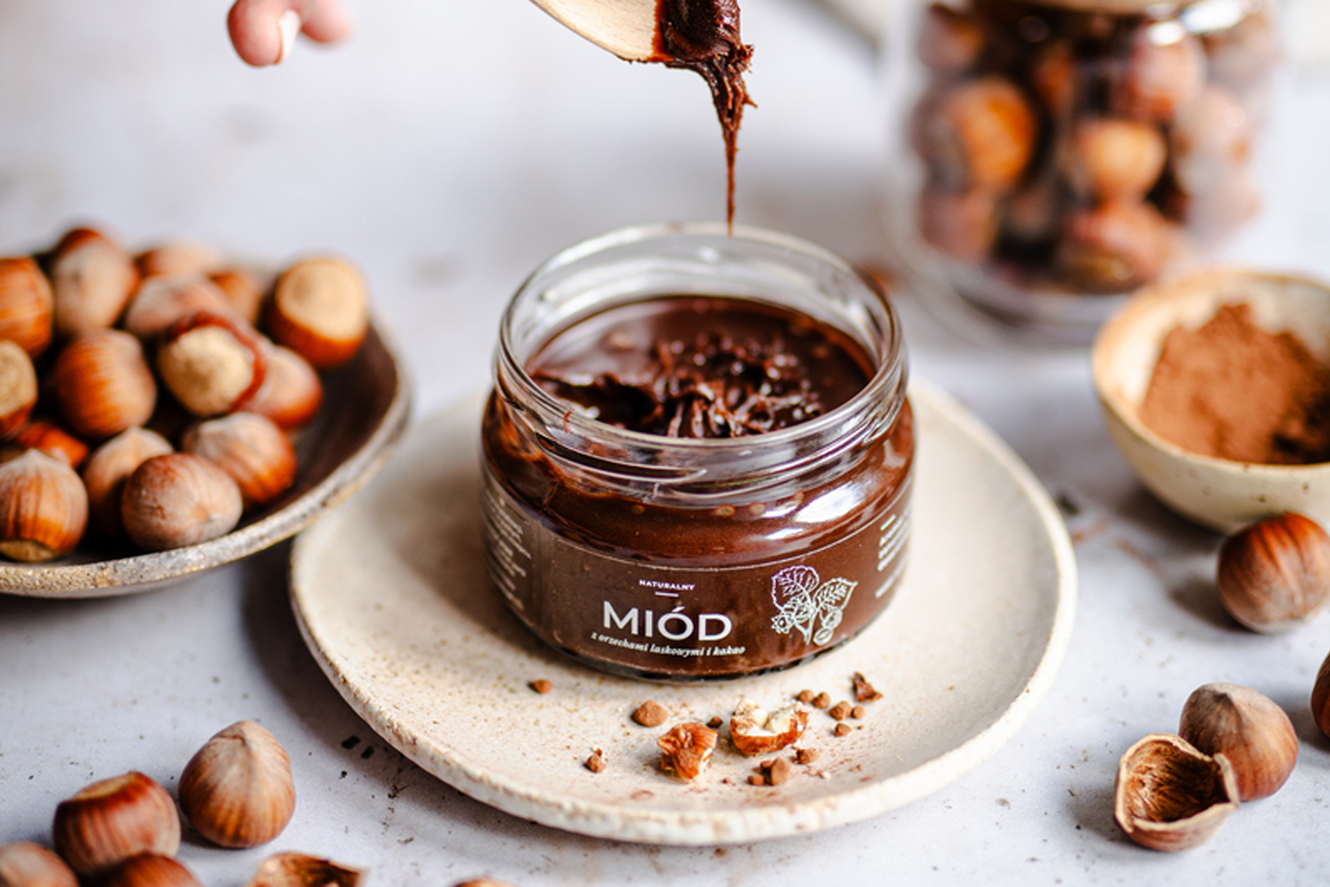 Miód z kakao - otwarty słoik